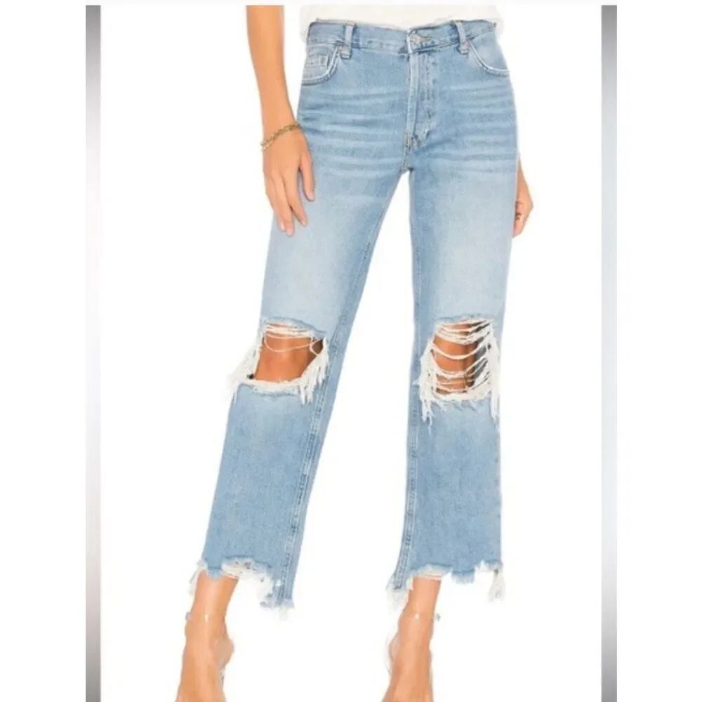 Free People We The Free Maggie mid rise straight crop distressed knee Jeans 25